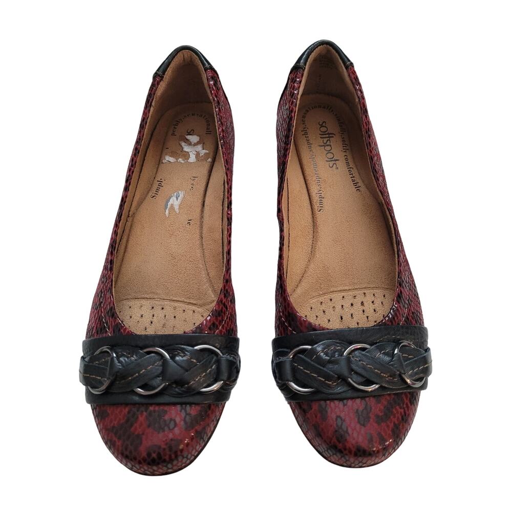 Soft Sport Maroon and Black Snakeskin print flats, sz. 7